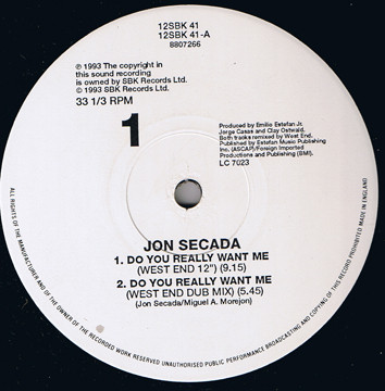 Jon Secada - Do You Really Want Me (Todd Terry & West End Mixes) (12", Single)